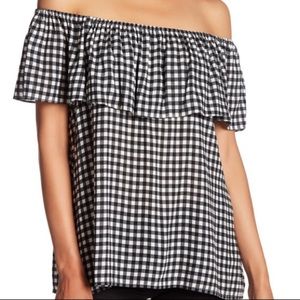 Sanctuary Gingham Ruffle Off the shoulder top S
